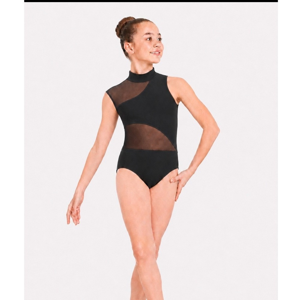 Balera Girls LC Leotard Black Mesh Mock Neck Open Back Contemporary Jazz